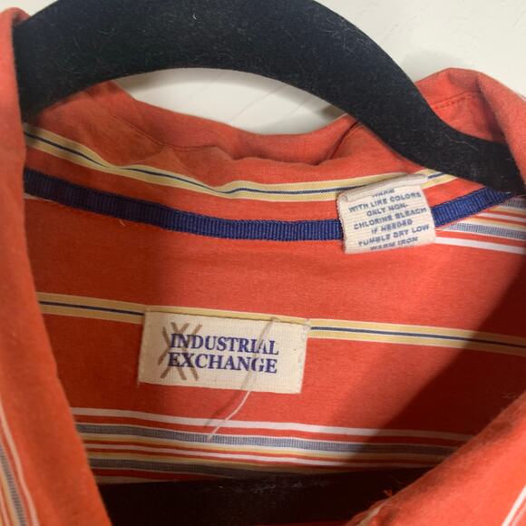 Industrial Exchange Orange Navy Gold Stripe Button Up Shirt Sz XXL - Picture 3 of 4
